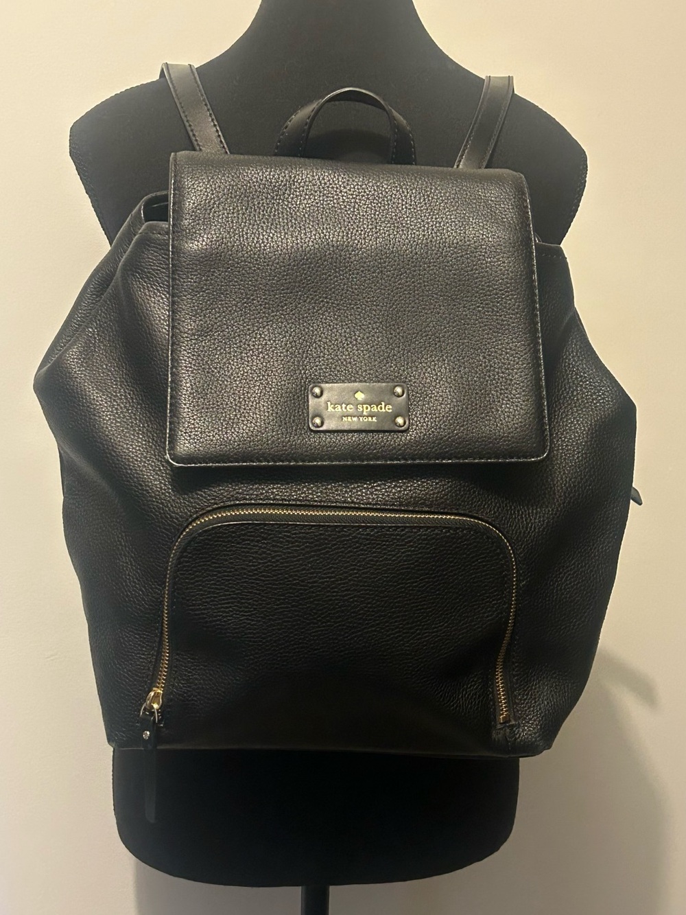 kate spade Black Leather Backpack with Gold Hardware